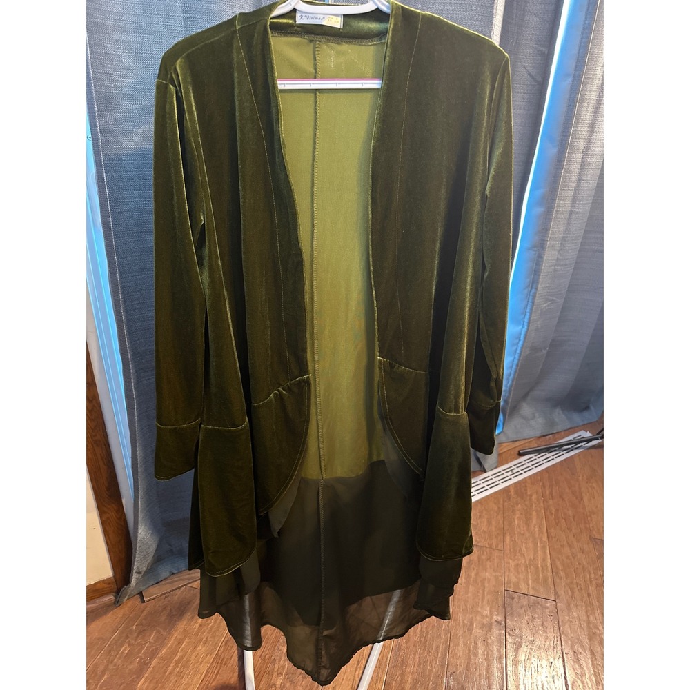 Olive Green Velvet Long Sleeve Open Front EMO Tunic Top‎ Whimsigoth Fairy Goth